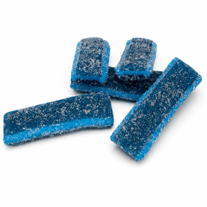 Mimi's Sweets Raspberry Sandwich 12 x 1 kg Delicious blue raspberry licorice sandwich bites with a soft gummy middle.